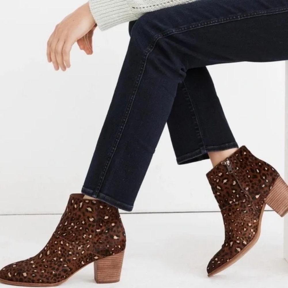 Madewell Rosie Leopard Print Calf Hair ankle boots size 8.5 in women's